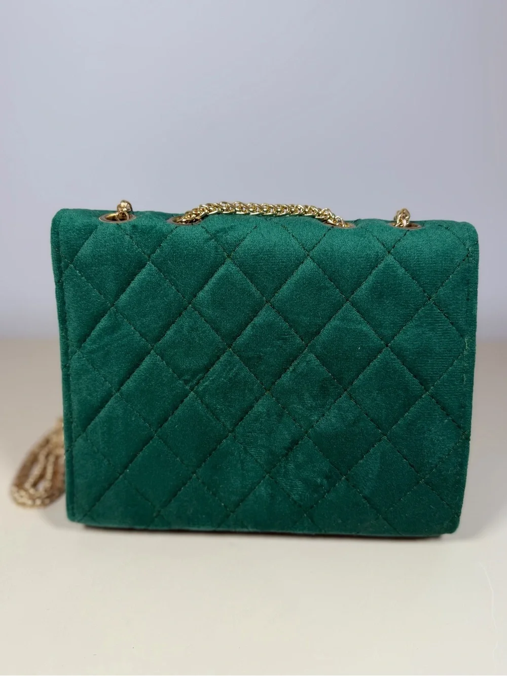 Unk Emerald Quilted Crossbody Bag with Gold Chain